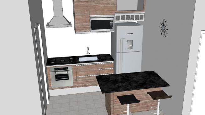 现代室内小型厨房装修SU模型下载_sketchup草图大师SKP模型