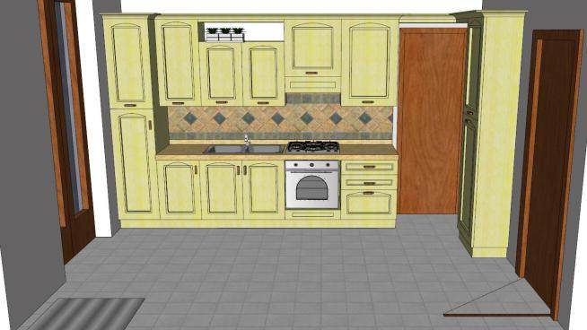 简欧一字型厨房家具SU模型下载_sketchup草图大师SKP模型