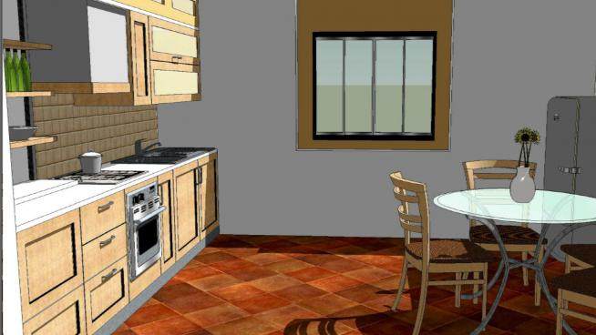 休闲室内一字型厨房SU模型下载_sketchup草图大师SKP模型