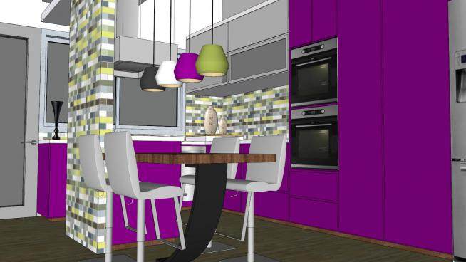 现代厨房紫色装修SU模型下载_sketchup草图大师SKP模型