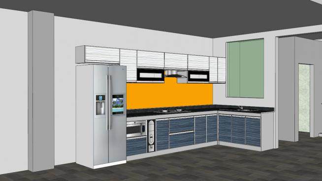 现代化L型厨房家具SU模型下载_sketchup草图大师SKP模型