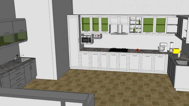 现代厨房橱柜家具装修SU模型下载_sketchup草图大师SKP模型