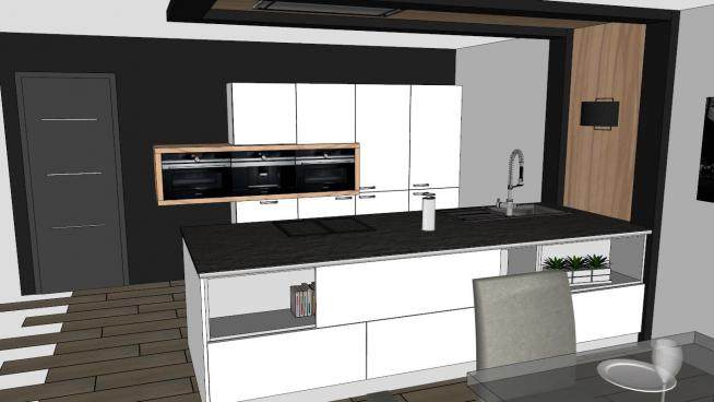 现代白色漆厨房家具SU模型下载_sketchup草图大师SKP模型