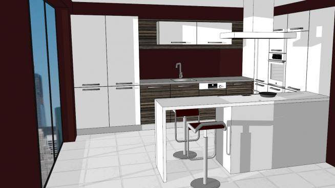 现代U型厨房室内家具SU模型下载_sketchup草图大师SKP模型