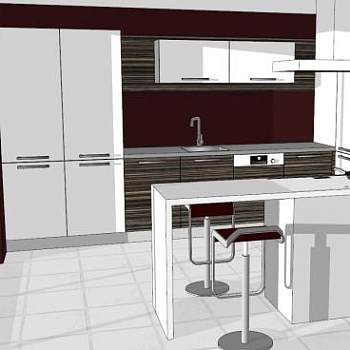 现代U型厨房室内家具SU模型下载_sketchup草图大师SKP模型