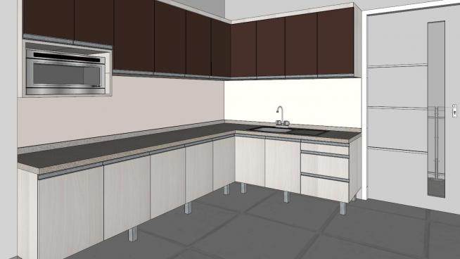 现代公寓L型厨房SU模型下载_sketchup草图大师SKP模型