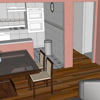 简约套房室内厨房餐桌SU模型下载_sketchup草图大师SKP模型