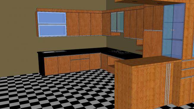 现代板式橱柜厨房装修SU模型下载_sketchup草图大师SKP模型