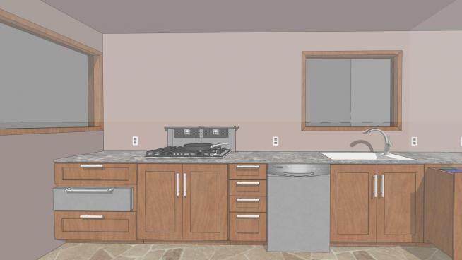 现代化一字型厨房装修SU模型下载_sketchup草图大师SKP模型