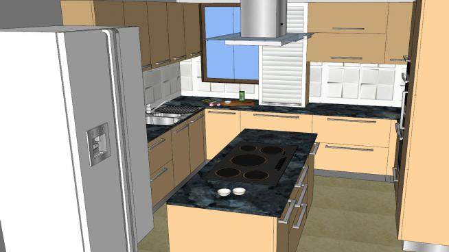 现代板式岛型厨房SU模型下载_sketchup草图大师SKP模型