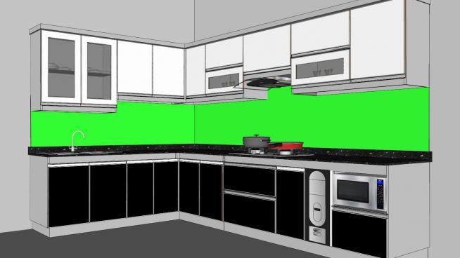 现代L型厨房室内橱柜SU模型下载_sketchup草图大师SKP模型