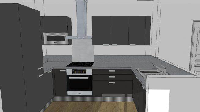 现代U型室内规划厨房SU模型下载_sketchup草图大师SKP模型