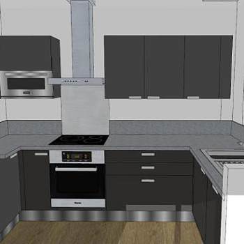 现代U型室内规划厨房SU模型下载_sketchup草图大师SKP模型