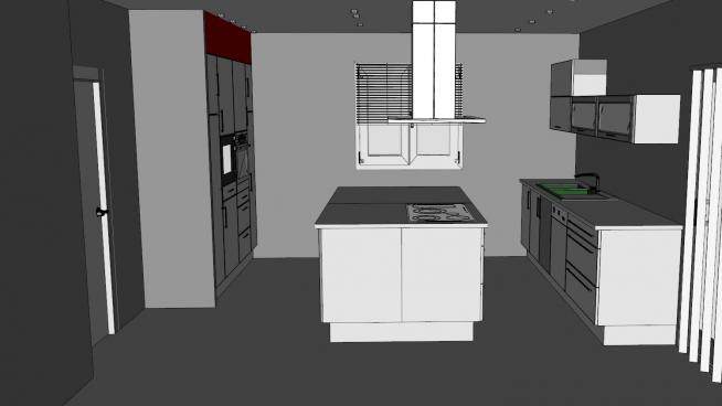 现代厨房岛型白色橱柜SU模型下载_sketchup草图大师SKP模型
