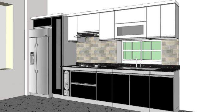 一字型厨房室内装修SU模型下载_sketchup草图大师SKP模型