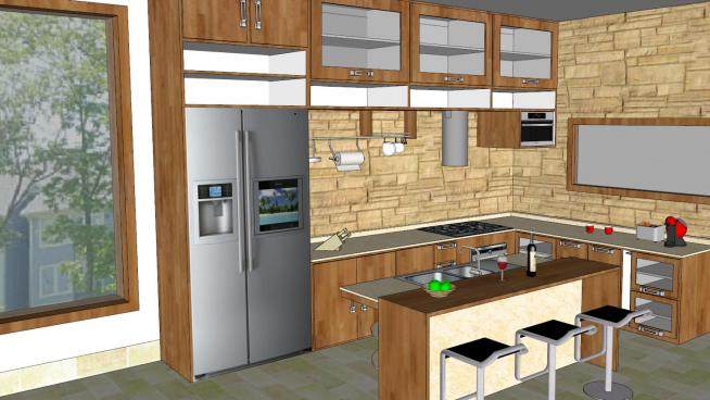 现代岛型室内厨房装修SU模型下载_sketchup草图大师SKP模型