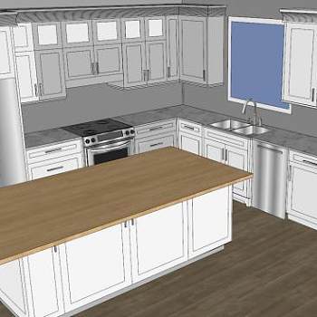 现代白色厨房装修SU模型下载_sketchup草图大师SKP模型