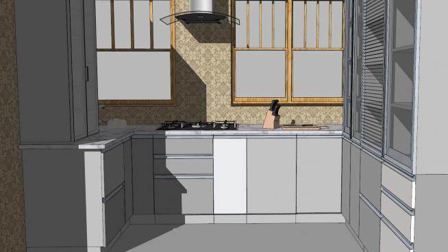 现代组合式厨房装修SU模型下载_sketchup草图大师SKP模型