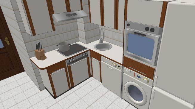 现代L型厨房洗衣机SU模型下载_sketchup草图大师SKP模型