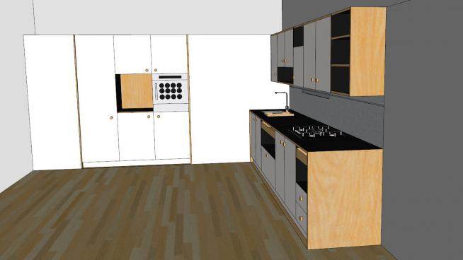 现代白色L型厨房装修SU模型下载_sketchup草图大师SKP模型