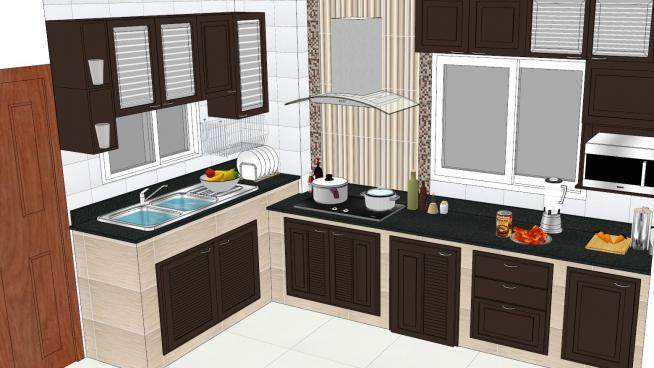 现代L型厨房家具装修SU模型下载_sketchup草图大师SKP模型