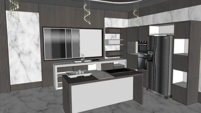 现代化岛型室内厨房SU模型下载_sketchup草图大师SKP模型