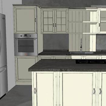 英式岛型厨房装修SU模型下载_sketchup草图大师SKP模型