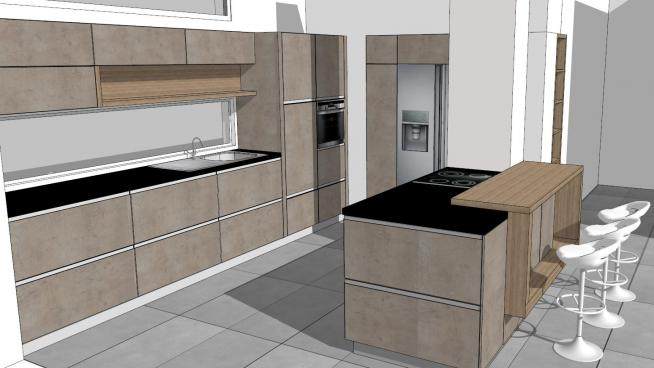 现代一字型厨房橱柜装修SU模型下载_sketchup草图大师SKP模型