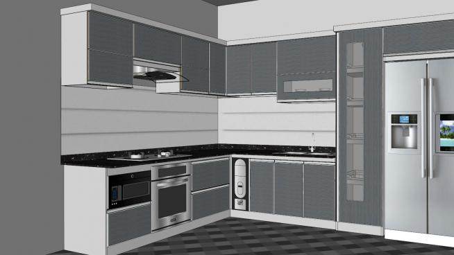 现代化厨房L型橱柜SU模型下载_sketchup草图大师SKP模型