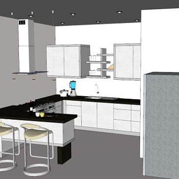 现代U型黑色厨房SU模型下载_sketchup草图大师SKP模型