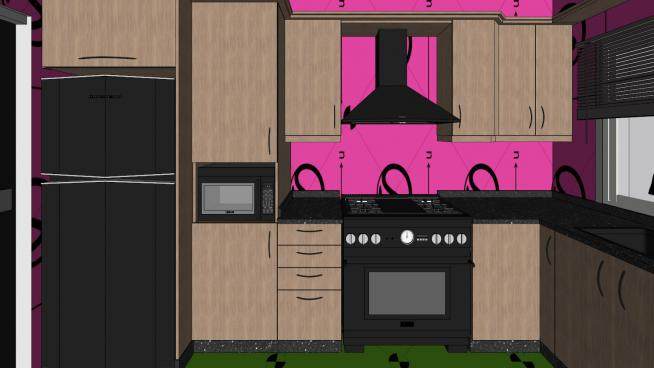 现代L型室内厨房家具SU模型下载_sketchup草图大师SKP模型