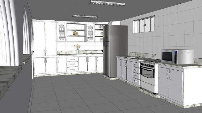 现代室内白色L型厨房SU模型下载_sketchup草图大师SKP模型