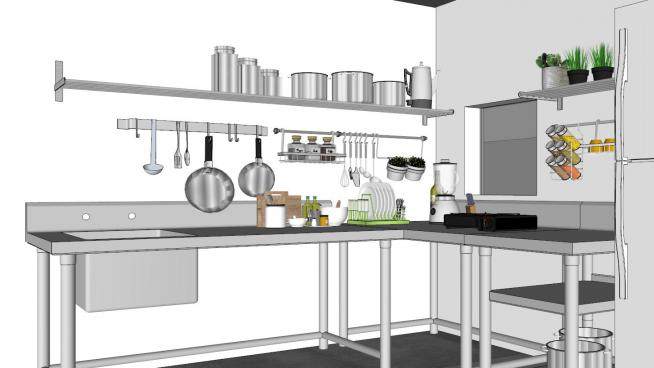 现代简约室内厨房家具SU模型下载_sketchup草图大师SKP模型