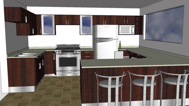 现代岛型厨房室内装修SU模型下载_sketchup草图大师SKP模型