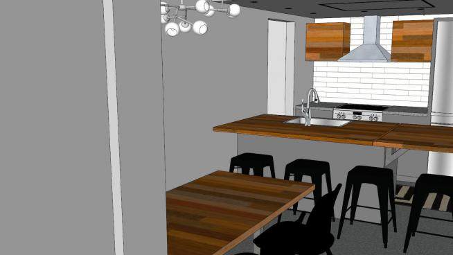 现代室内餐厅厨房SU模型下载_sketchup草图大师SKP模型