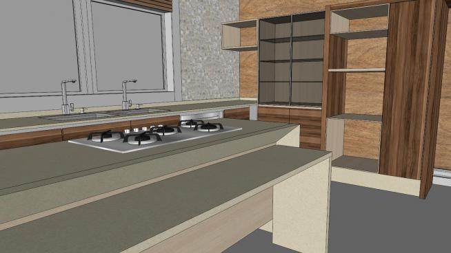 现代板式厨房室内装修SU模型下载_sketchup草图大师SKP模型