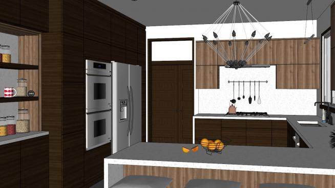 现代厨房室内L型橱柜SU模型下载_sketchup草图大师SKP模型