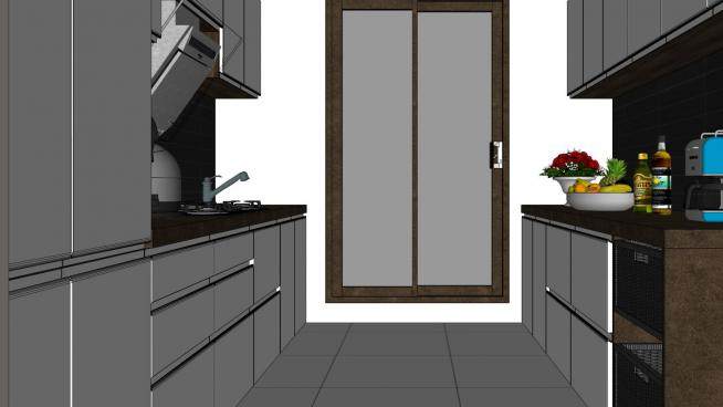 现代走廊式厨房橱柜SU模型下载_sketchup草图大师SKP模型
