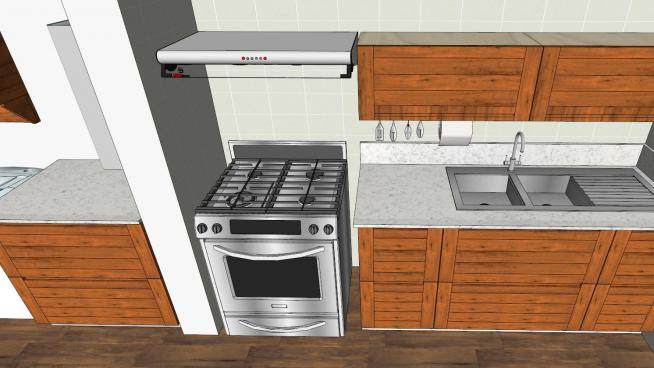 现代家具一字型厨房SU模型下载_sketchup草图大师SKP模型