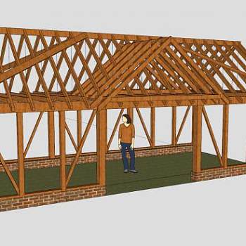 现代木构架仿古凉亭SU模型下载_sketchup草图大师SKP模型