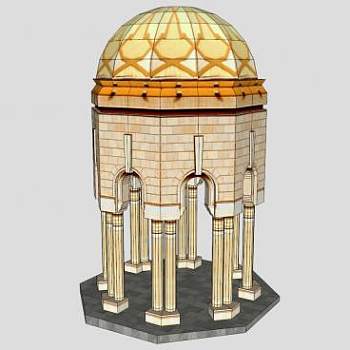 复古圆顶石柱凉亭SU模型下载_sketchup草图大师SKP模型