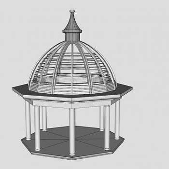 亚洲风格圆顶凉亭SU模型下载_sketchup草图大师SKP模型