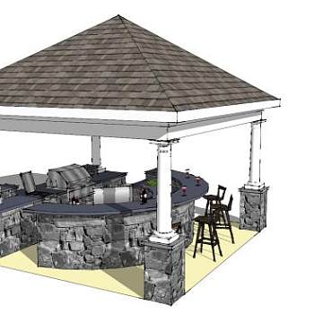 现代户外厨台烧烤亭SU模型下载_sketchup草图大师SKP模型