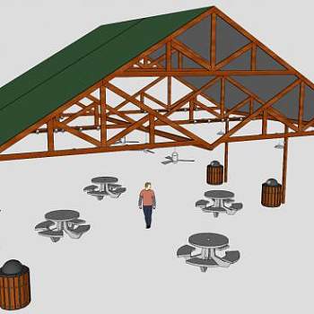 大型公园休憩凉亭SU模型下载_sketchup草图大师SKP模型