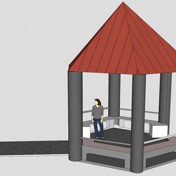现代公园六角攒尖亭SU模型下载_sketchup草图大师SKP模型