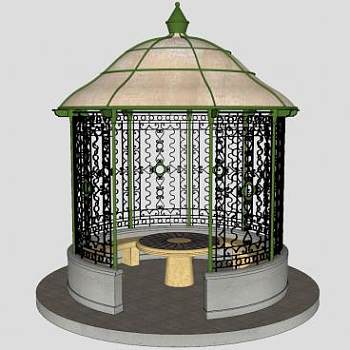 欧式铁艺花纹凉亭SU模型下载_sketchup草图大师SKP模型