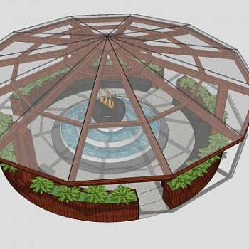 环形观景水景玻璃廊架SU模型下载_sketchup草图大师SKP模型