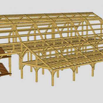 房屋木制阁楼梁架SU模型下载_sketchup草图大师SKP模型