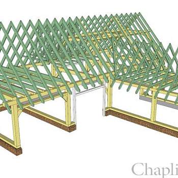 有软木桁架和楼梯的大马车房SU模型下载_sketchup草图大师SKP模型