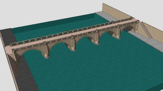 跨河石拱桥SU模型下载_sketchup草图大师SKP模型